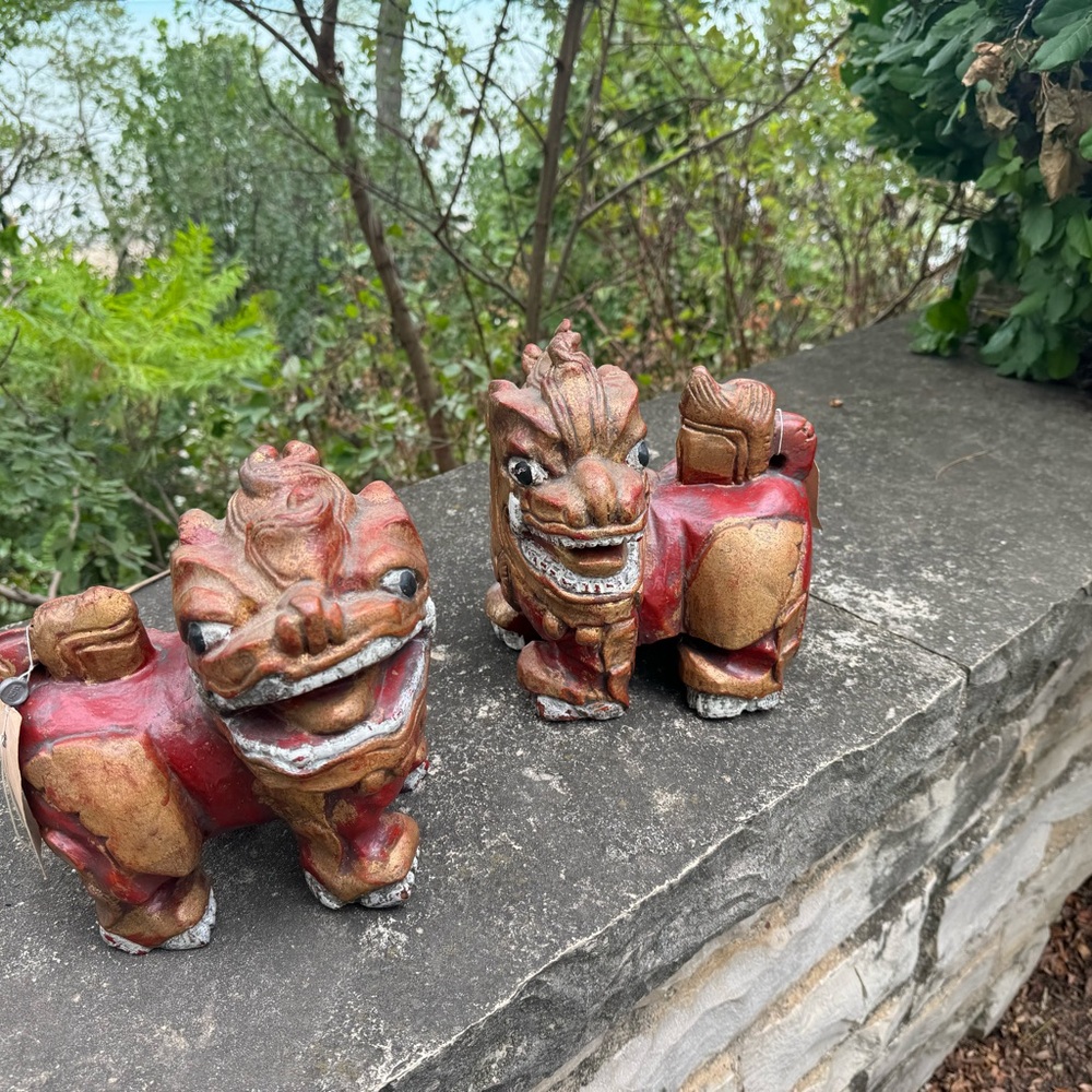 2 Vintage Carved Wood Thai Guardian Foo Dog Statues - Picture 16 of 16